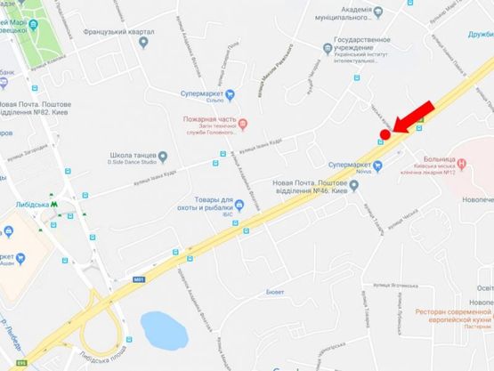 Схема рекламної площини за адресою Дружбы народов бул., 8 - ул. Чешская, напротив супермаркета "Novus", в сторону Лыбедской пл.