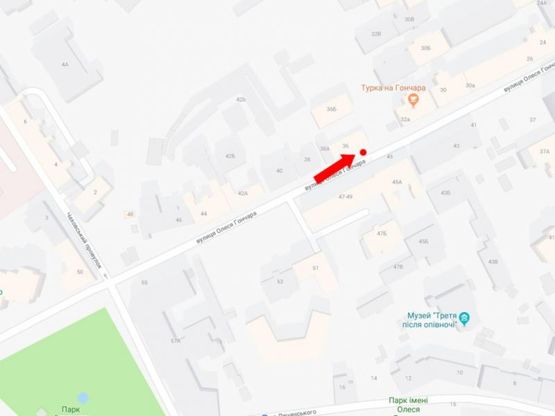 Схема рекламной плоскости по адресу Гончара ул., 36, в сторону ул. Яр. Вал