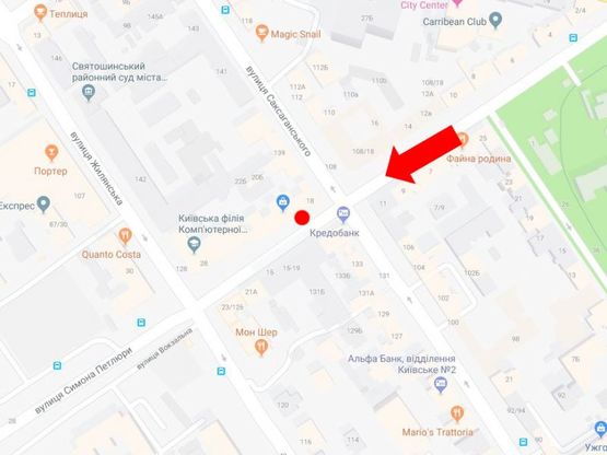 Схема рекламной плоскости по адресу Петлюры ул., 18 / ул. Саксаганского, в сторону центрального жд вокзала