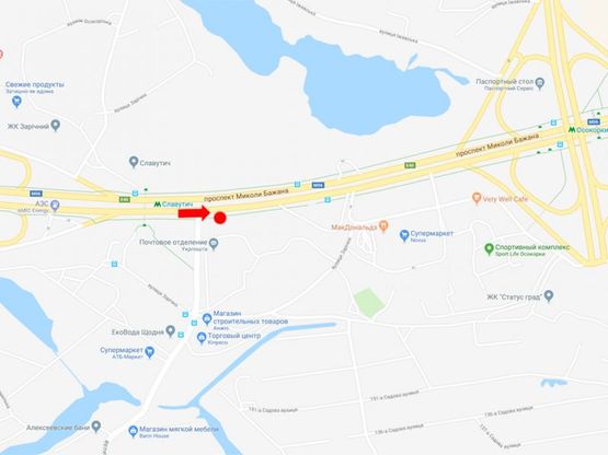 Схема рекламной плоскости по адресу Бажана пр. - ул.Заречная, в сторону ст. м. "Осокорки", из центра Схема рекламной плоскости по адресу Бажана пр. - ул.Заречная, в сторону ст. м. "Осокорки", из центра