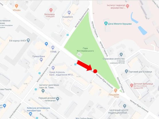 Схема рекламної площини за адресою Ильенко ул. (бывш. Мельникова ул.), 71 (напротив) в сторону ст. м. "Лукьяновская"