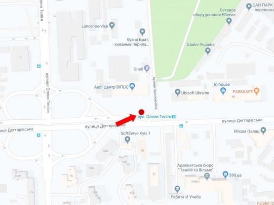 Схема рекламной плоскости по адресу Дегтяревская ул., 54 - ул. Оранжерейная, возле автосалона Audi, к ул. Телиги, ст.м. "Берестейская"