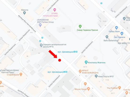 Схема рекламной плоскости по адресу Константиновская ул., 35 - ул. Щекавицкая, кинотеатр "Жовтень", в сторону ул. Введенской