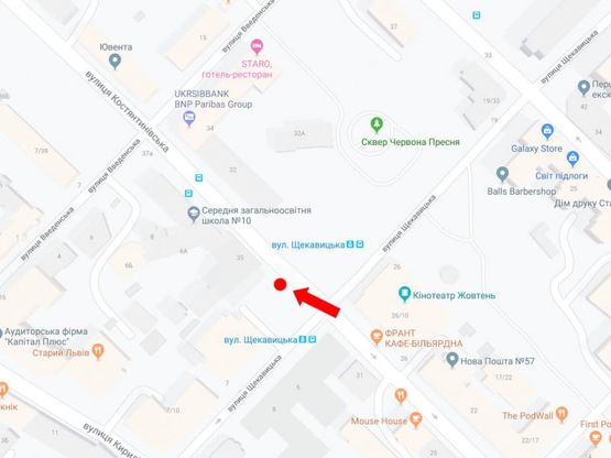 Схема рекламної площини за адресою Константиновская ул., 35 - ул. Щекавицкая, кинотеатр "Жовтень", в сторону ул. Нижний Вал Схема рекламної площини за адресою Константиновская ул., 35 - ул. Щекавицкая, кинотеатр "Жовтень", в сторону ул. Нижний Вал