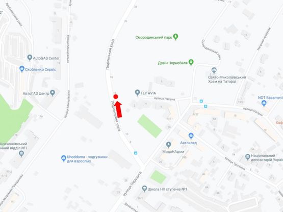 Схема рекламної площини за адресою Подольский спуск, в сторону ул. Кирилловской (бывш. ул. Фрунзе)