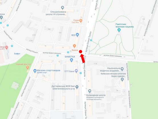 Схема рекламной плоскости по адресу Телиги ул., 13/14 - ул. Дорогожицкая, на светофоре, в сторону ст. м. "Дорогожичи"