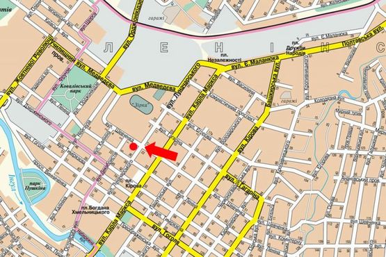 Схема рекламної площини за адресою Шевченко ул. / Черновола ул. (бывш. Луначарского ул.), возле магазина "Золото"