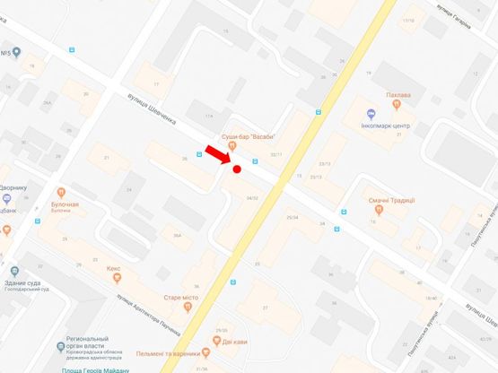 Схема рекламної площини за адресою Шевченко ул. / Б. Перспективная ул. (бывш. Маркса ул.), 32/34, возле магазина "Люкс"