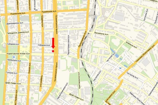 Схема рекламной плоскости по адресу Грушевского пр. / ул. Корятовичей Кн., возле "Ощадбанка"