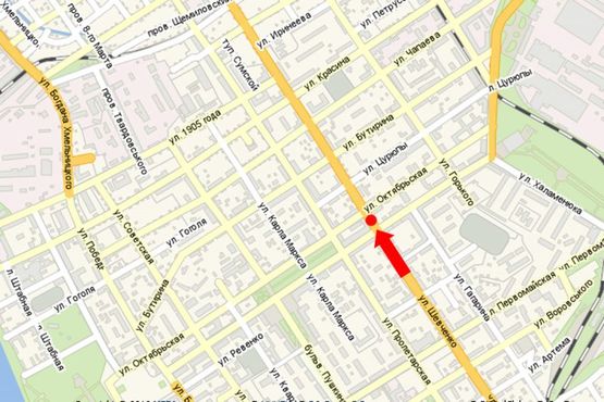 Схема рекламной плоскости по адресу Шевченко ул. / Соборная ул. (бывш. Ленина ул.), ТЦ "Мега", магазин "Адидас"