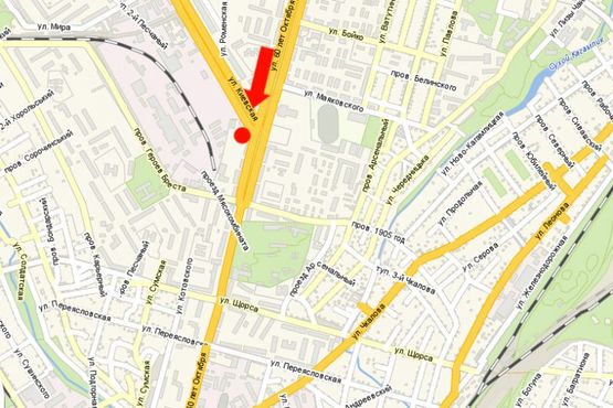 Схема рекламной плоскости по адресу Свободы пр. (бывш. 60-летия Октября ул.), 47 / ул. Киевская, возле магазина "Гурман"