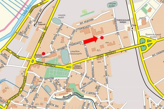 Схема рекламной плоскости по адресу Грушевского пр., 22, возле супермаркета "Салют"