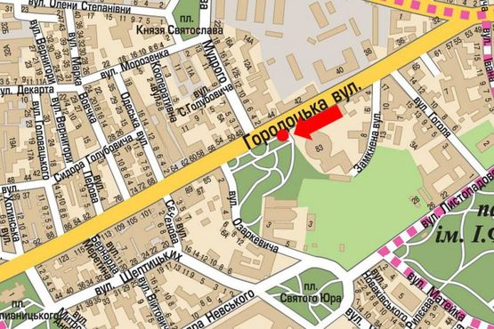 Схема рекламной плоскости по адресу Городоцкая ул., 83, Цирк, из центра