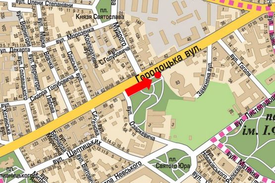 Схема рекламной плоскости по адресу Городоцкая ул., 83, Цирк, в центр