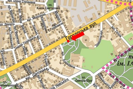 Схема рекламной плоскости по адресу Городоцкая ул. / Ярослава Мудрого ул., из центра