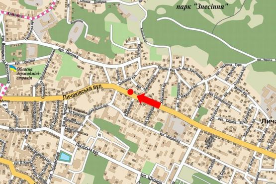 Схема рекламної площини за адресою Лычаковская ул., 55, в центр Схема рекламної площини за адресою Лычаковская ул., 55, в центр