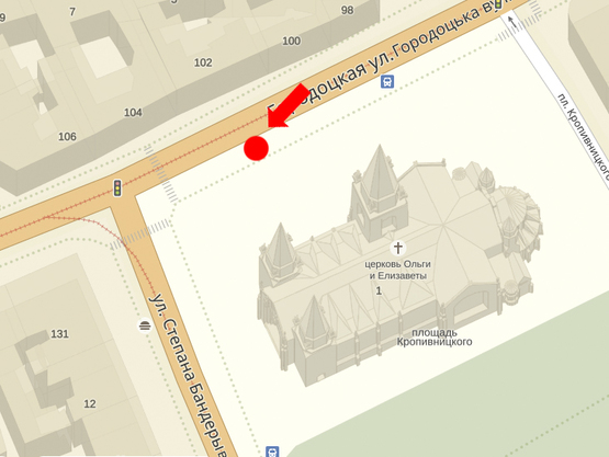 Схема рекламной плоскости по адресу Городоцкая ул., 102, из центра