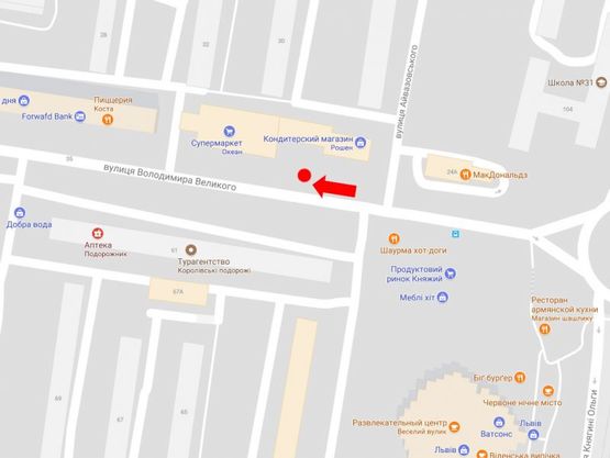 Схема рекламної площини за адресою Великого В. ул., 26, ост. магазин "Океан" Схема рекламної площини за адресою Великого В. ул., 26, ост. магазин "Океан"