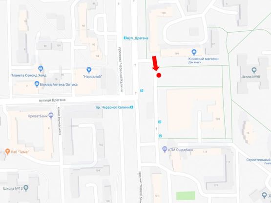 Схема рекламної площини за адресою Красной Калины пр., 109, ост. "пр. Красной Калины", из центра