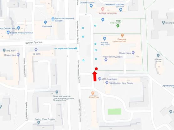 Схема рекламної площини за адресою Красной Калины пр., 109, ост. "пр.Красной Калины", в центр Схема рекламної площини за адресою Красной Калины пр., 109, ост. "пр.Красной Калины", в центр