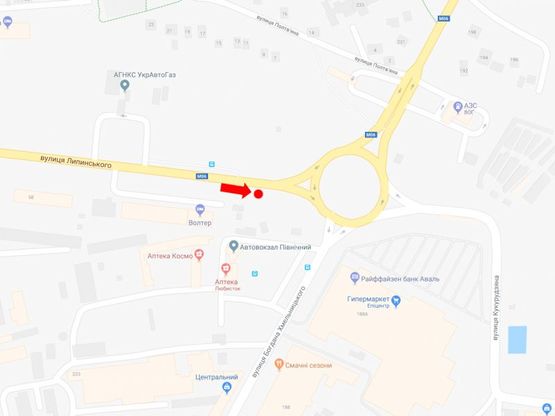 Схема рекламной плоскости по адресу Липинского ул., 60, ост. «Автостанция №2», возле супермаркета "Эпицентр", в сторону ул. Хмельницкого
