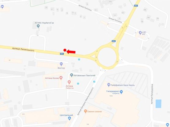 Схема рекламної площини за адресою Липинского ул., напротив 60, ост. «Автостанция №2», возле супермаркета "Эпицентр", в сторону пр. Черновола