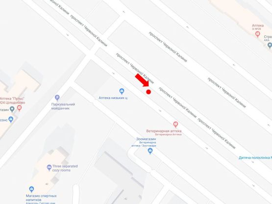 Схема рекламної площини за адресою Красной Калины пр., 36, ост. рынок "Шувар", из центра