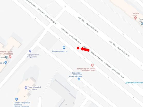 Схема рекламной плоскости по адресу Красной Калины пр., 36, ост. рынок "Шувар", в центр