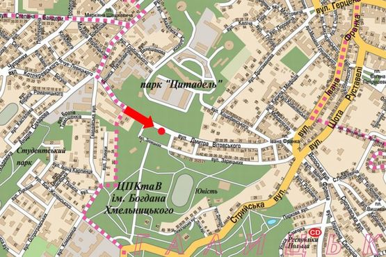 Схема рекламної площини за адресою Витовского ул., парк им. Богдана Хмельницкого, остановка