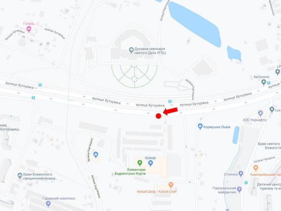 Схема рекламної площини за адресою Хуторовка ул., 4 (ост. "Духовная семинария"), напротив рынка "Шувар", в сторону ул. Стрыйской Схема рекламної площини за адресою Хуторовка ул., 4 (ост. "Духовная семинария"), напротив рынка "Шувар", в сторону ул. Стрыйской
