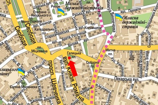 Схема рекламної площини за адресою Галицкая пл. / Князя Романа ул. Схема рекламної площини за адресою Галицкая пл. / Князя Романа ул.