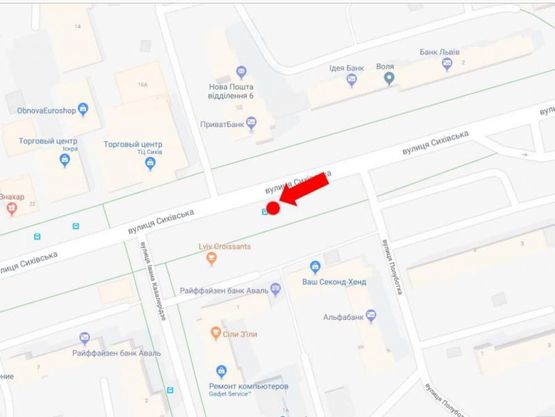 Схема рекламной плоскости по адресу Сиховская ул., 5, ост. "Кавалеридзе", напротив ТЦ "Сихов", в сторону ул. Красной Калины