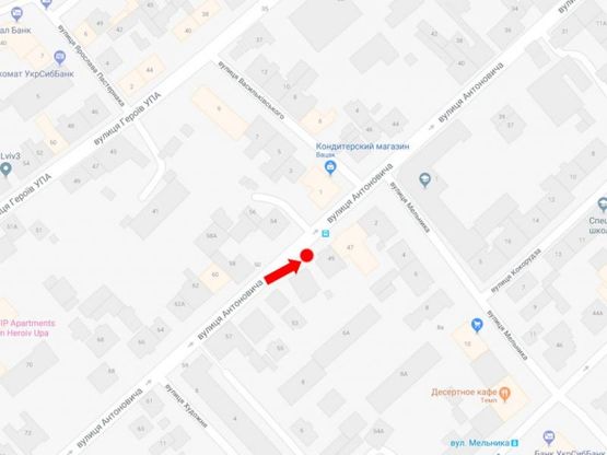 Схема рекламної площини за адресою Антоновича ул., 47 - ул. Мельника, ост."Мельника", в центр