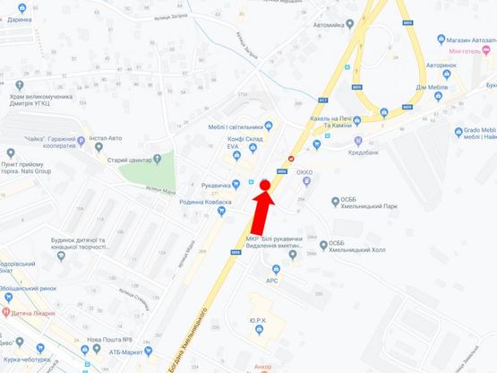 Схема рекламної площини за адресою Хмельницкого ул., 273 (ост. "Галицкий Перекресток"), из центра