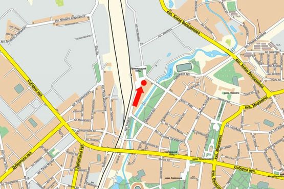 Схема рекламної площини за адресою Небесной Сотни ул. (бывш. Киквидзе ул.), 22 / Привокзальная пл., из центра