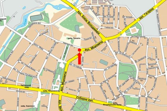 Схема рекламной плоскости по адресу Мицкевича ул. / Кавказская ул., возле Укрсоцбанка