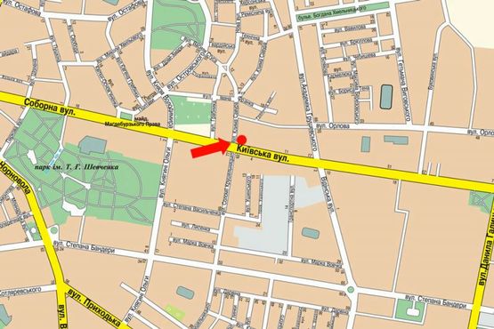 Схема рекламної площини за адресою Киевская ул. / Савура ул., возле автосалона "Citroen"