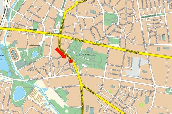 Схема рекламной плоскости по адресу Черновола ул., 40 / Лермонтовская ул., напротив парка им. Шевченко