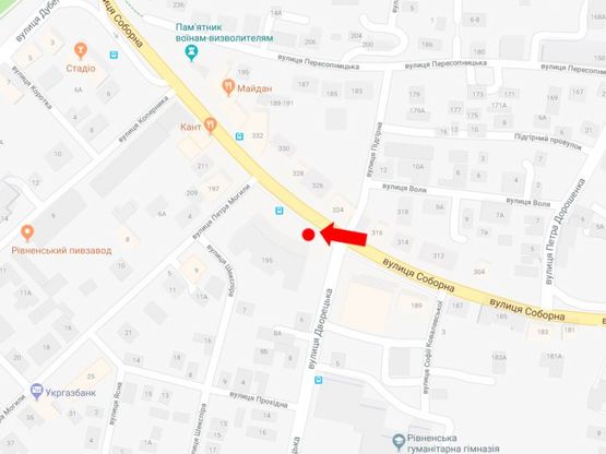 Схема рекламной плоскости по адресу Соборная ул., 195, остановка возле "РГА", в сторону Коцюбинского ул., B1