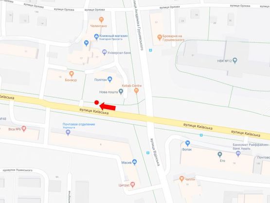 Схема рекламной плоскости по адресу Киевская ул., остановка "Школа №12", возле ОЦ "Политон", в центр, A2