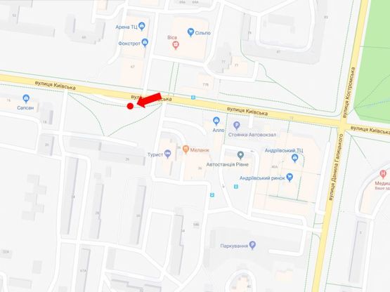 Схема рекламної площини за адресою Киевская ул., остановка "Автовокзал", возле рынка "Андреевский", в сторону Грушевского ул., B2
