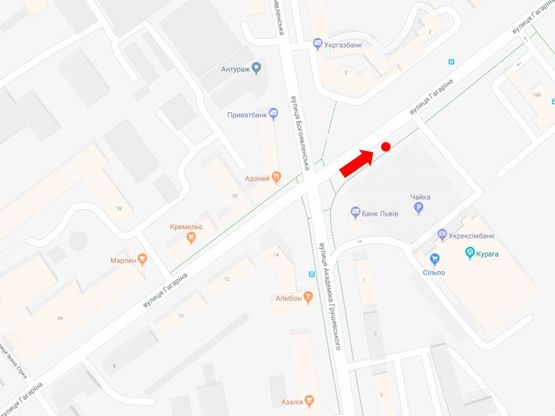 Схема рекламной плоскости по адресу Гагарина ул., ТРЦ "Чайка", супермаркеты "Сильпо", "Эльдорадо", из центра, A1