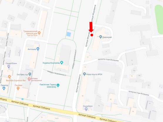 Схема рекламної площини за адресою Мицкевича ул., 14 / Независимости пл., остановка "Перинатальный центр", возле кинотеатра "Украина", в сторону Соборной ул., B2