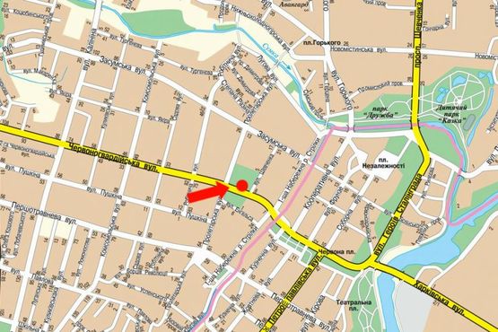 Схема рекламної площини за адресою Ильинская ул. (бывш. Красногвардейская ул.) / Ярослава Мудрого ул. (бывш. Пролетарская ул.), 45 (№2)