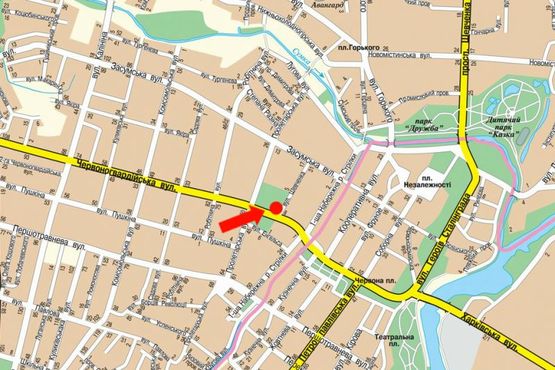 Схема рекламної площини за адресою Ильинская ул. (бывш. Красногвардейская ул.) / Ярослава Мудрого ул. (бывш. Пролетарская ул.), 45 (№1)