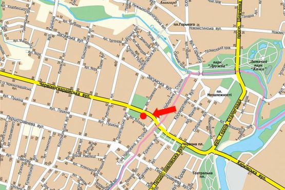 Схема рекламної площини за адресою Ильинская ул. (бывш. Красногвардейская ул.), 5, в сторону в сторону Ярослава Мудрого ул. (бывш. Пролетарская ул.)