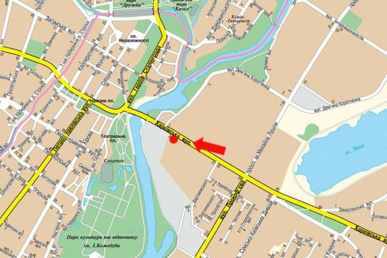 Схема рекламної площини за адресою Харьковская ул., 2/1, возле ТРЦ "Мануфактура", супермаркетов "Сильпо", "Comfy"