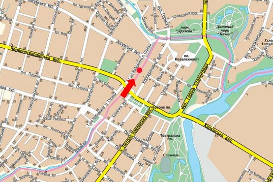 Схема рекламної площини за адресою 1-я Набережная ул. реки Стрелки, возле ломабарда "Центральный", в сторону 9-го Мая пер.