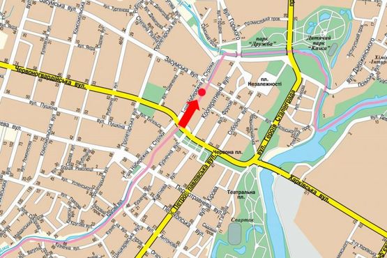 Схема рекламної площини за адресою 1-я Набережная ул. реки Стрелки, возле магазина "Мега Хит", в сторону 9-го Мая пер.