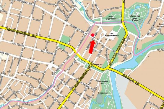 Схема рекламної площини за адресою Кооперативная ул., возле ТЦ "Фестиваль", супермаркета "АТБ", в сторону Горького ул.